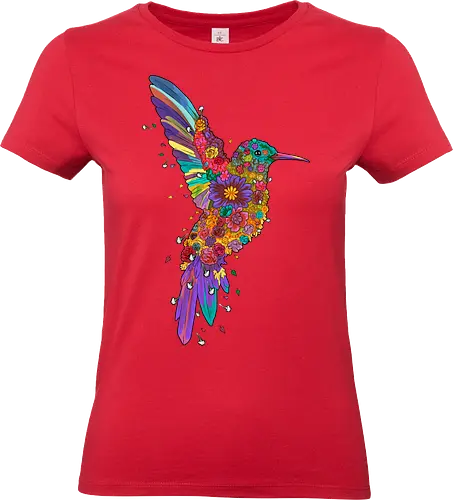 Floral Hummingbird - hummingbird, abstract, animal, bird, botanical, colorful, floral, flower, flowers, garden, geometric, hidden message, nature, pattern, wildflowers - Standard T-Shirt (Women)