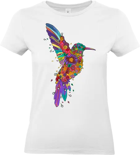 Floral Hummingbird - hummingbird, abstract, animal, bird, botanical, colorful, floral, flower, flowers, garden, geometric, hidden message, nature, pattern, wildflowers - Standard T-Shirt (Women)