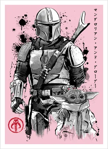 The bounty hunter and the child sumi e - series, television, bounty hunter, Bounty Hunter, japanese art, japan, sumi e - Artprint
