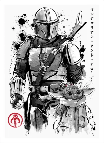 The bounty hunter and the child sumi e - series, television, bounty hunter, Bounty Hunter, japanese art, japan, sumi e - Artprint