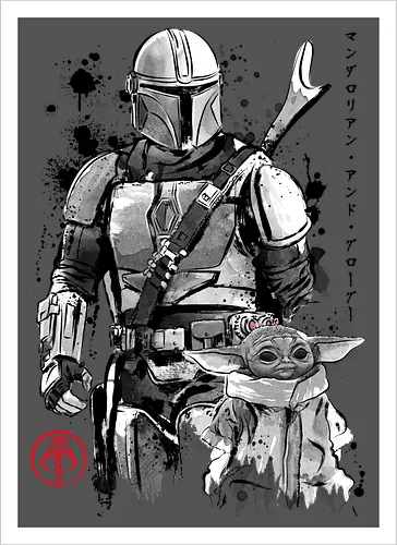 The bounty hunter and the child sumi e - series, television, bounty hunter, Bounty Hunter, japanese art, japan, sumi e - Artprint