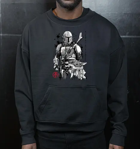 The bounty hunter and the child sumi e - series, television, bounty hunter, Bounty Hunter, japanese art, japan, sumi e - Cropped Sweatshirt