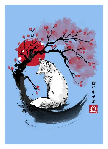 White kitsune sumi e