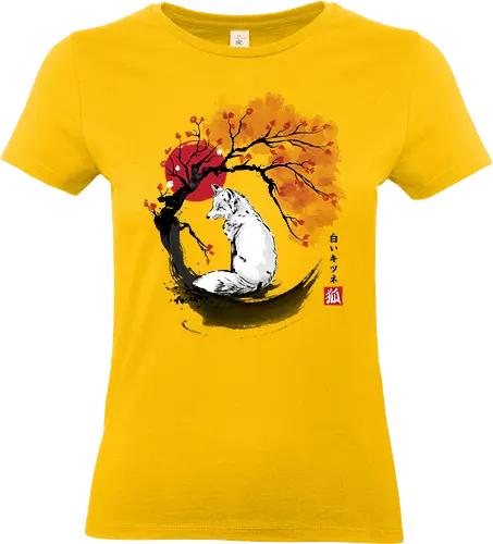White kitsune sumi e - anime, manga, japan, japanese art, fox, animals, kitsune - Standard T-Shirt (Women)