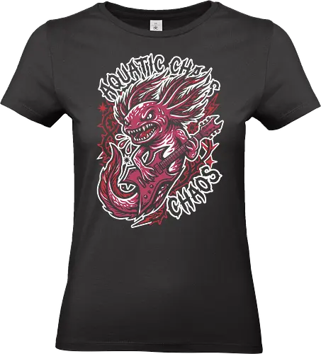 Metal Axolotl: Shredding Chaos - Metal axolotl, heavy metal music shirt, shredding guitar, aggressive axolotl, dark aesthetic art, hard rock graphic tee, creature of chaos, metalhead apparel, unique animal design, edgy illustration - Standard T-Shirt (Women)