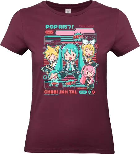 Vocaloid Chibi Party: Pop Rhythm - Hatsune Miku, Vocaloid fan art, chibi anime girls, Kagamine Rin and Len, Megurine Luka, virtual idol, kawaii aesthetic, J-pop style, anime concert apparel, vocal synth design - Standard T-Shirt (Women)