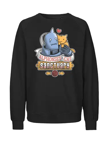 Alphonses Katzenheiligtum - Alphonse Elric Kunst, Fullmetal Alchemist, Katzenheiligtum, Al Katzen, Anime Shirt, Otaku Kultur, Kawaii Anime, süßer Streetwear, Geek Geschenk, Alphonse Rüstung, FMA Shirt, Anime Katzen, süßes dunkles Anime, Alphonse Chibi, Manga Katzenliebe - Fairtrade Sweatshirt