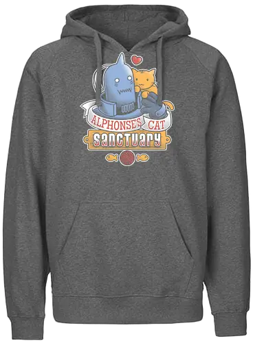 Alphonses Katzenheiligtum - Alphonse Elric Kunst, Fullmetal Alchemist, Katzenheiligtum, Al Katzen, Anime Shirt, Otaku Kultur, Kawaii Anime, süßer Streetwear, Geek Geschenk, Alphonse Rüstung, FMA Shirt, Anime Katzen, süßes dunkles Anime, Alphonse Chibi, Manga Katzenliebe - Fairtrade Hoodie