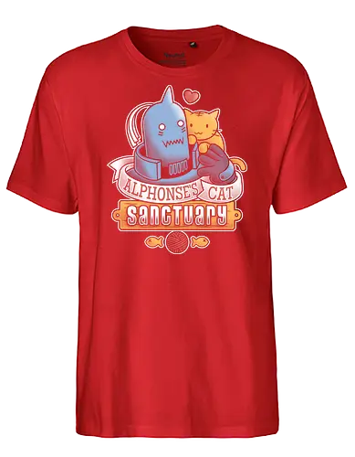 Alphonses Katzenheiligtum - Alphonse Elric Kunst, Fullmetal Alchemist, Katzenheiligtum, Al Katzen, Anime Shirt, Otaku Kultur, Kawaii Anime, süßer Streetwear, Geek Geschenk, Alphonse Rüstung, FMA Shirt, Anime Katzen, süßes dunkles Anime, Alphonse Chibi, Manga Katzenliebe - Fairtrade T-Shirt