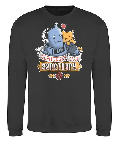 Alphonses Katzenheiligtum - Alphonse Elric Kunst, Fullmetal Alchemist, Katzenheiligtum, Al Katzen, Anime Shirt, Otaku Kultur, Kawaii Anime, süßer Streetwear, Geek Geschenk, Alphonse Rüstung, FMA Shirt, Anime Katzen, süßes dunkles Anime, Alphonse Chibi, Manga Katzenliebe - Sweatshirt