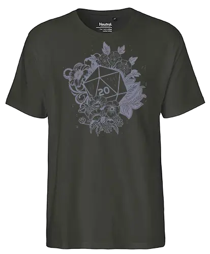 D20 Linocut - D20, Pen & Paper, Rollenspiel, Nerd, Pathfinder, Cthulu, Floral, Pen and Paper, Würfelspiele, Boardgames, Brettspiele, Fantasy, Drachen - Fairtrade T-Shirt