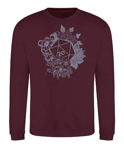 D20 Linocut - D20, Pen & Paper, Rollenspiel, Nerd, Pathfinder, Cthulu, Floral, Pen and Paper, Würfelspiele, Boardgames, Brettspiele, Fantasy, Drachen - Sweatshirt