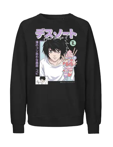 L: Sweet Justice (Death) - L Lawliet, Death, L Death Note, sweet detective, pastel anime aesthetic, anime fan art, L with sweets, Ryuzaki, vintage anime poster, soft grunge anime shirt - Fairtrade Sweatshirt