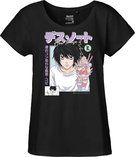 L: Sweet Justice (Death) - L Lawliet, Death, L Death Note, sweet detective, pastel anime aesthetic, anime fan art, L with sweets, Ryuzaki, vintage anime poster, soft grunge anime shirt - Fairtrade Girl Shirt