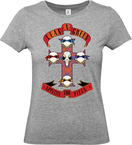Appetit auf Pizza - TMNT Kunst, TMNT GNR Mashup, Appetit auf Pizza, Appetite for Destruction, Leonardo Raphael Donatello Michelangelo, Geek Kleidung, Rock Pizza Mashup, 80er 90er Popkultur, alternativer Streetwear, Geek Geschenk, TMNT Shirt, Hard Rock Pizza, kreatives Mashup, Kevin Eastman Peter Laird, Nerd Shirt - Standard T-Shirt (Women)