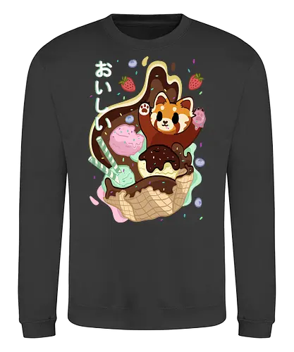 Oishii fox - fox, food, dessert, ice cream, red panda, japan, japanesse letters, cute - Sweatshirt