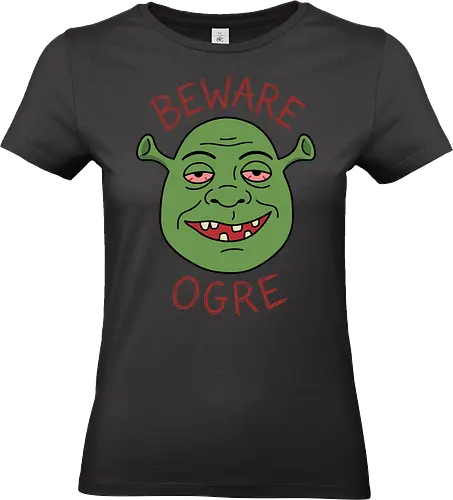 Beware the Ogre: Stoned Monster Edition - beware the ogre, funny ogre shirt, stoner humor, swamp lifestyle, satire pop culture, dank meme apparel, ironic fan art, funny cartoon parody, Monster meme - Standard T-Shirt (Women)