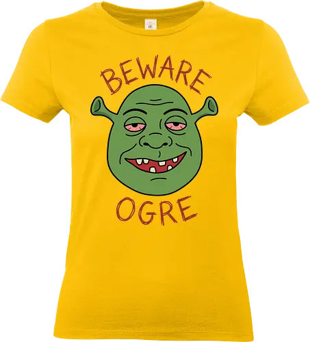 Beware the Ogre: Stoned Monster Edition - beware the ogre, funny ogre shirt, stoner humor, swamp lifestyle, satire pop culture, dank meme apparel, ironic fan art, funny cartoon parody, Monster meme - Standard T-Shirt (Women)