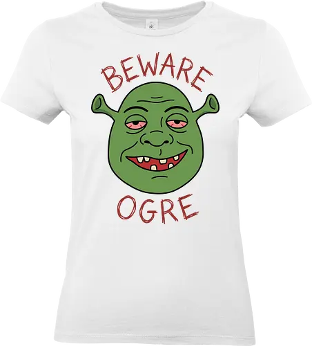 Beware the Ogre: Stoned Monster Edition - beware the ogre, funny ogre shirt, stoner humor, swamp lifestyle, satire pop culture, dank meme apparel, ironic fan art, funny cartoon parody, Monster meme - Standard T-Shirt (Women)