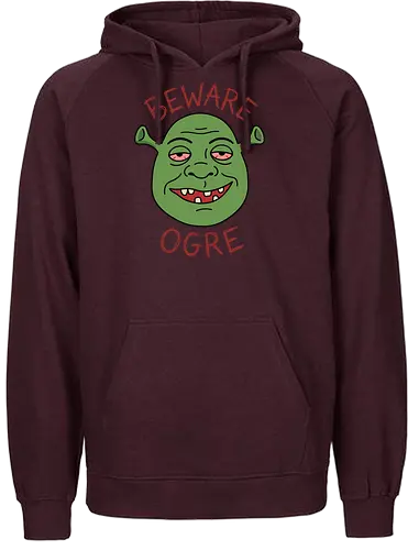 Beware the Ogre: Stoned Monster Edition - beware the ogre, funny ogre shirt, stoner humor, swamp lifestyle, satire pop culture, dank meme apparel, ironic fan art, funny cartoon parody, Monster meme - Fairtrade Hoodie