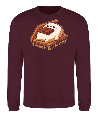 Cute Smore Sleepy - smore, autumn, winter, bonfire, chocolate, marshmallow, nature, camping, adventure, comfy, food, sleep, tired, Sweet, Cute, Fun, Funny - Sweatshirt