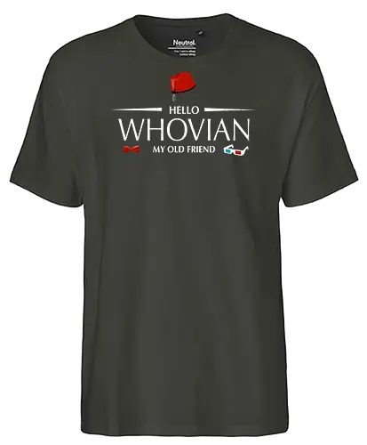 Hello whovian my old friend - Doctor, tardis, scifi, tv show, TV, bow ties are cool, time lord, space and time travel - Fairtrade T-Shirt