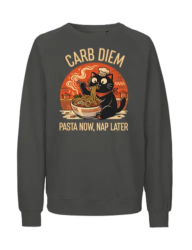 Schwarze Katze Pasta Retro Design - Katze, Pasta, lustig, Retro, Vintage, Nudel, Katzenliebhaber, Essen, Humor, Geek, Nerd, Geschenk, Italienisch, Foodie, T-Shirt - Fairtrade Sweatshirt