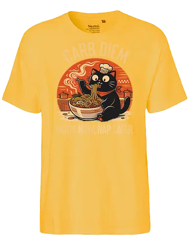Schwarze Katze Pasta Retro Design - Katze, Pasta, lustig, Retro, Vintage, Nudel, Katzenliebhaber, Essen, Humor, Geek, Nerd, Geschenk, Italienisch, Foodie, T-Shirt - Fairtrade T-Shirt