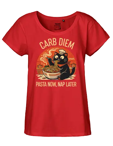 Schwarze Katze Pasta Retro Design - Katze, Pasta, lustig, Retro, Vintage, Nudel, Katzenliebhaber, Essen, Humor, Geek, Nerd, Geschenk, Italienisch, Foodie, T-Shirt - Fairtrade Girl Shirt