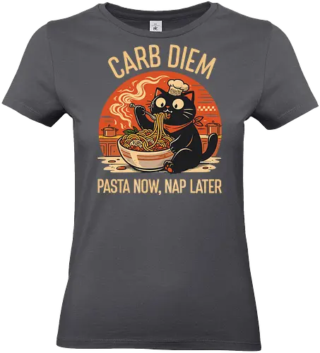 Schwarze Katze Pasta Retro Design - Katze, Pasta, lustig, Retro, Vintage, Nudel, Katzenliebhaber, Essen, Humor, Geek, Nerd, Geschenk, Italienisch, Foodie, T-Shirt - Standard T-Shirt (Women)