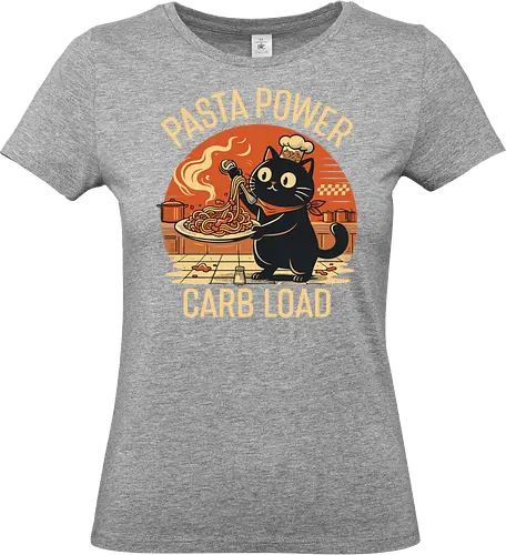 Lustige Katze Carb Load Retro Design - Pasta, Katze, lustig, Retro, Vintage, Nudeln, Humor, Essen, Katzenfan, Geschenkidee, Food Lover, Geek Style, Italien, Koch, Shirt - Standard T-Shirt (Women)