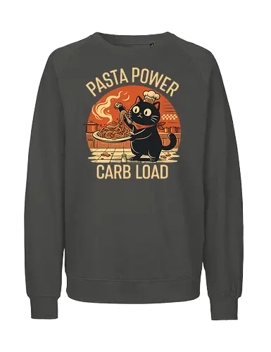 Lustige Katze Carb Load Retro Design - Pasta, Katze, lustig, Retro, Vintage, Nudeln, Humor, Essen, Katzenfan, Geschenkidee, Food Lover, Geek Style, Italien, Koch, Shirt - Fairtrade Sweatshirt