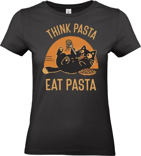 Süße Schwarze Katze Retro Design - Katze, Pasta, süß, lustig, Retro, Vintage, Essen, Nudeln, Katzenmotiv, Humor, Geschenk, Foodie, Geek, Nerd, Sticker - Standard T-Shirt (Women)