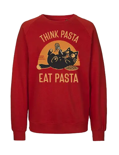 Süße Schwarze Katze Retro Design - Katze, Pasta, süß, lustig, Retro, Vintage, Essen, Nudeln, Katzenmotiv, Humor, Geschenk, Foodie, Geek, Nerd, Sticker - Fairtrade Sweatshirt