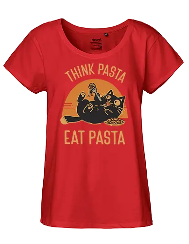 Süße Schwarze Katze Retro Design - Katze, Pasta, süß, lustig, Retro, Vintage, Essen, Nudeln, Katzenmotiv, Humor, Geschenk, Foodie, Geek, Nerd, Sticker - Fairtrade Girl Shirt