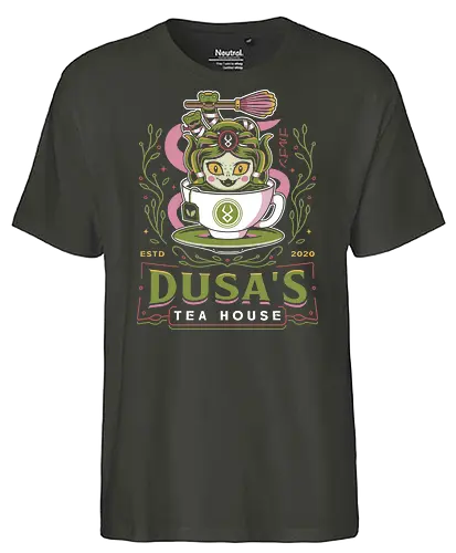 Dusa Green Tea Emblem - hades, hades 2, hades ii, zagreus, zeus, dusa, medusa, zagreus sword, melinoe, cerberus, theseus, game, video games, gaming, gamer - Fairtrade T-Shirt