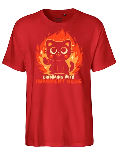 Brimming with Imminent Rage - Katze, schwarze Katze, Wut, cat, black cat, rage, imminent rage, funny cat, rage cat, angry cute cat, sarcastic cat, introvert humor, chaotic cat, mood cat, dark humor - Fairtrade T-Shirt