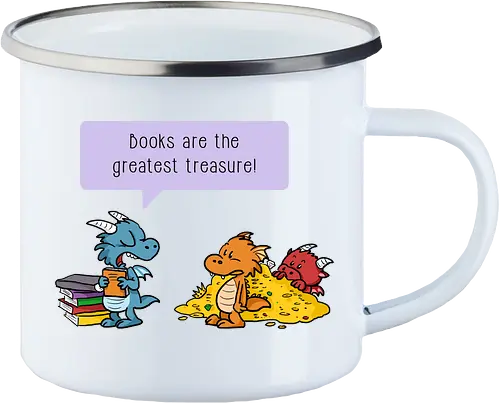 Books are the greatest treasure - Books, Bücher, Dragons, Drache, Dragon, Fantasy - Enamel Mug
