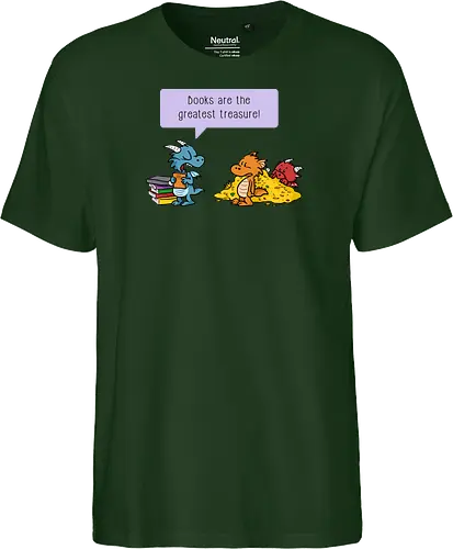 Books are the greatest treasure - Books, Bücher, Dragons, Drache, Dragon, Fantasy - Fairtrade T-Shirt