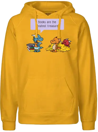 Books are the greatest treasure - Books, Bücher, Dragons, Drache, Dragon, Fantasy - Fairtrade Hoodie