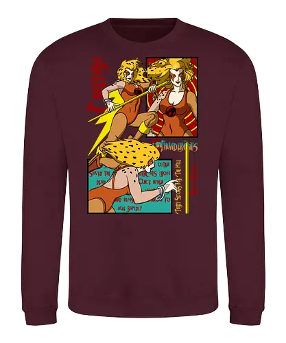 Cheetara – Dual Action Pose - cheetara, thunder cats, action pose, female hero, retro animation, 80s cartoon, warrior style, dynamic design - Sweatshirt