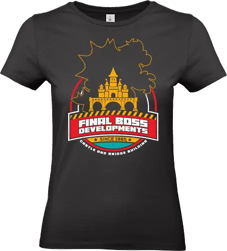 Final Boss Developments - gaming, 80s, 8bit, castle, construction, fantasy, final boss, gamer, geek, nerd, nostalgia, old school, retro, villain, vintage - Standard T-Shirt (Women)