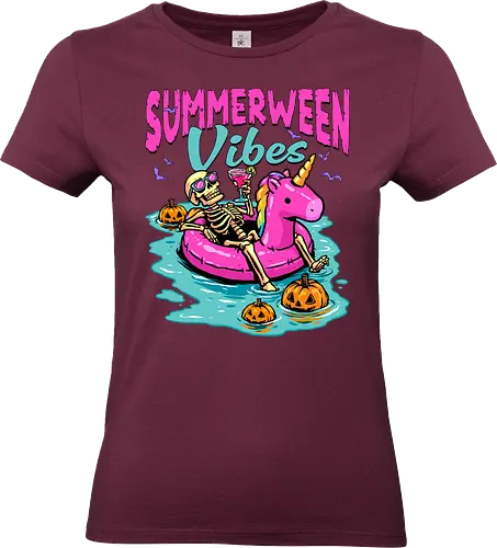 Summerween Vibes - summerween, beach, halloween, holiday, hot ghoul summer, skeleton, spooky, spooky season, summer, summer of love, summer vibes, summertime, summerween skeleton, unicorn, vacation - Standard T-Shirt (Women)