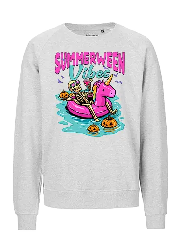 Summerween Vibes - summerween, beach, halloween, holiday, hot ghoul summer, skeleton, spooky, spooky season, summer, summer of love, summer vibes, summertime, summerween skeleton, unicorn, vacation - Fairtrade Sweatshirt