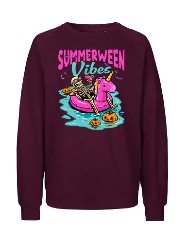 Summerween Vibes - summerween, beach, halloween, holiday, hot ghoul summer, skeleton, spooky, spooky season, summer, summer of love, summer vibes, summertime, summerween skeleton, unicorn, vacation - Fairtrade Sweatshirt