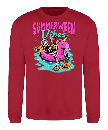 Summerween Vibes - summerween, beach, halloween, holiday, hot ghoul summer, skeleton, spooky, spooky season, summer, summer of love, summer vibes, summertime, summerween skeleton, unicorn, vacation - Sweatshirt