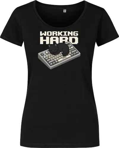 Working Hard - Funny Black Cat on Keyboard Pixel Art