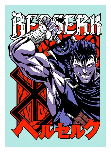 Guts Berserker Rage - berserk, guts, berserker armor, dark anime, sword warrior, manga art, dark fantasy, anime battle - Artprint