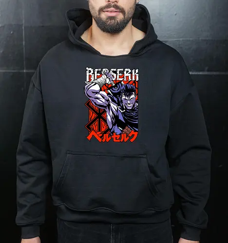 Guts Berserker Rage - berserk, guts, berserker armor, dark anime, sword warrior, manga art, dark fantasy, anime battle - Cropped Hoodie