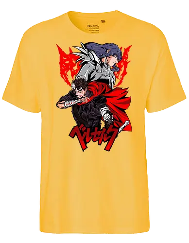 Guts vs Griffith Fate Clash - berserk, guts, griffith, anime rivalry, dark fantasy, manga scene, epic battle, anime aesthetic - Fairtrade T-Shirt